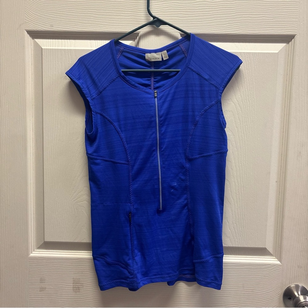 Athleta cobalt zipper pullover workout shirt size small